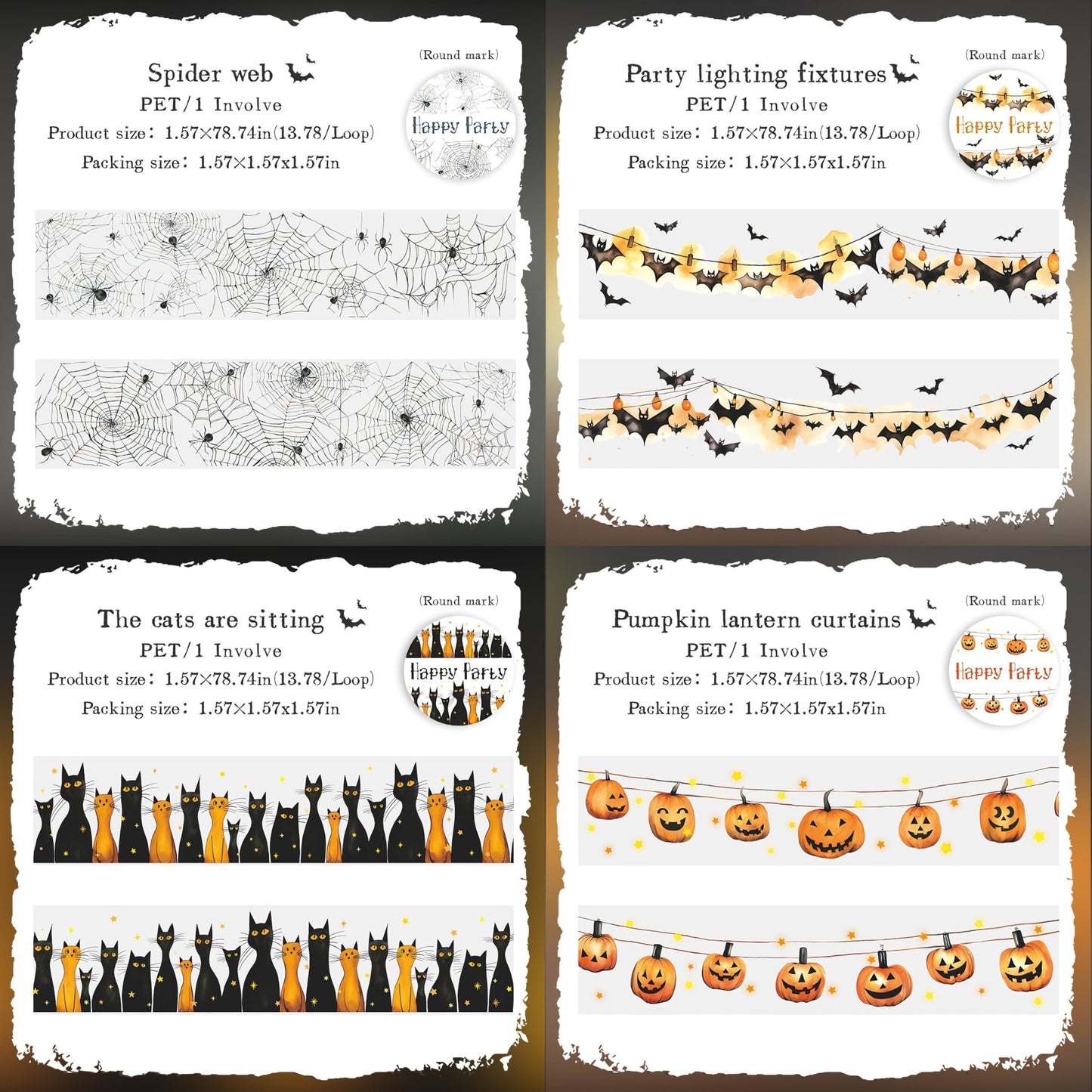 8 Rolls Gothic Themed Decorative Tapes Set,PET Halloween Washi Tape Set