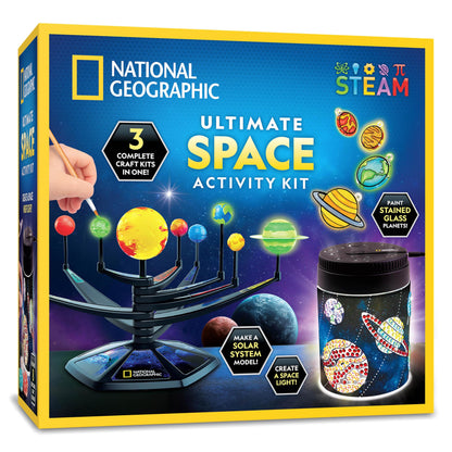 National Geographic Ultimate Space Activity Kit – Diamond Painting Solar System Night Light, Glow-in-The-Dark Solar System Model & Stained Glass Window Art, Outer Space STEAM Arts & Crafts for Kids