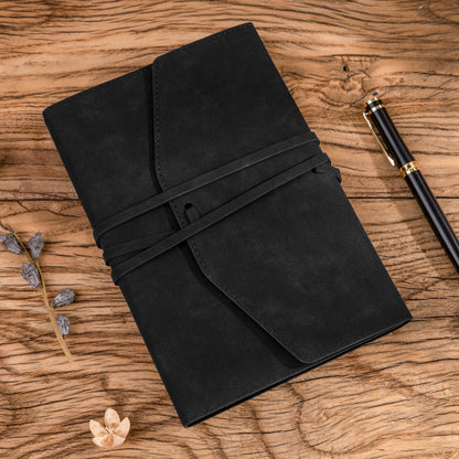 MINICAGIE Vintage Journal for Women Men Leather Bound Junk Journal Notebook 160 Pages Scrapbook Book of Shadows Journals for Writing Diary Travel Journaling Sketching, 5.9x 8.6 in, Soft Cover, Black