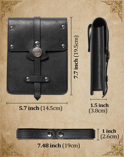 Jigglyjoo 5PCS Medieval Belt Costume Accessories, Renaissance Belt Mug Strap, Sword Frog for Viking Halloween Cosplay (Black C)