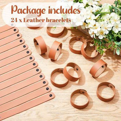 24 Pcs Plain PU Leather Bracelets Blank Snap Bracelets Wrist Cuffs DIY Craft Wristbands for Men Women Jewelry Making, 8.66 x 0.98 Inch, Leather Style