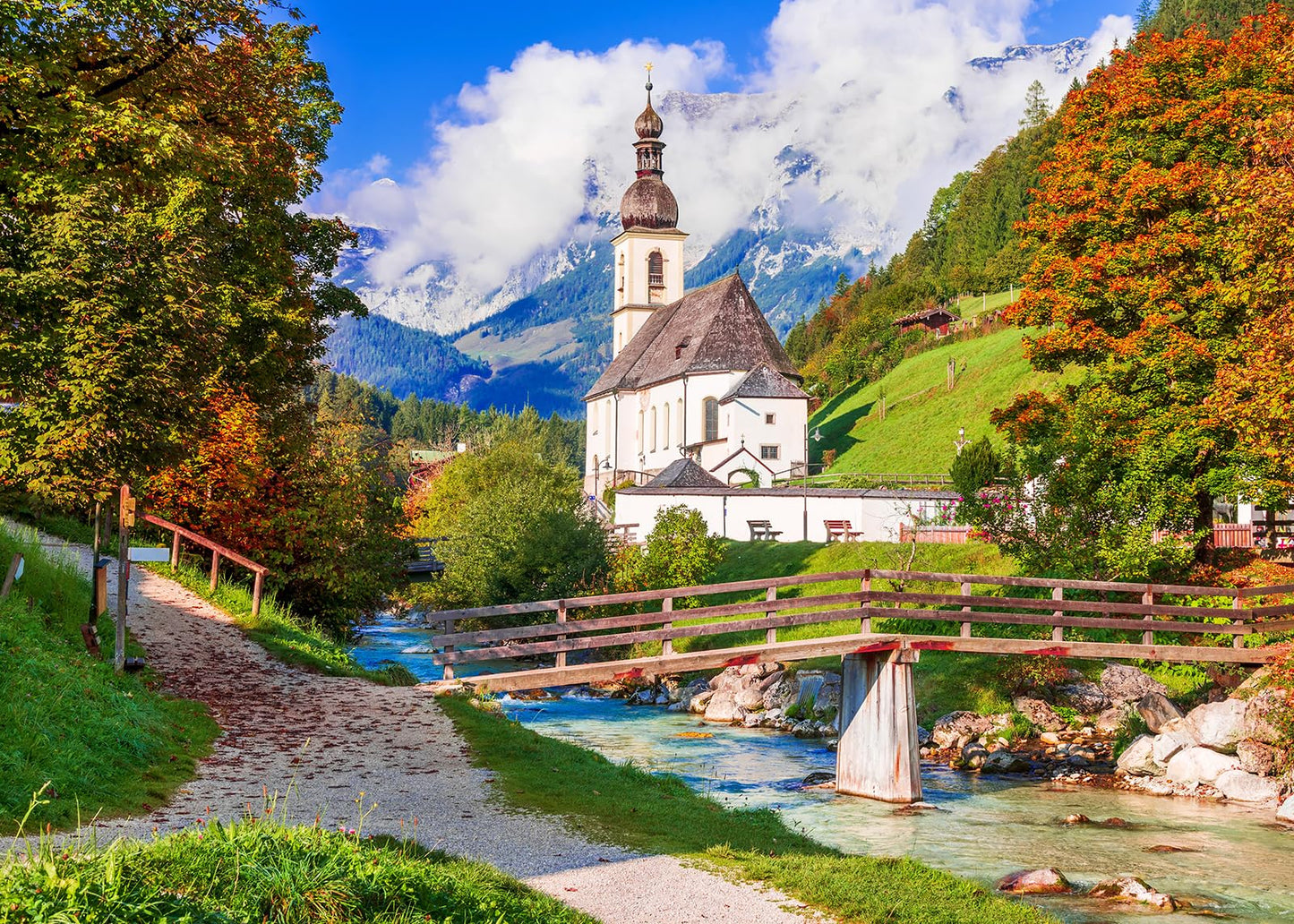MBOQIU 1000 Piece Puzzle for Adults - Autumn Church Puzzles for Adults 1000 Pieces, Letters on Back, Countryside Landscape Jigsaw Puzzle, Challenging Puzzles for Teens Seniors - 27.6 x 19.7 inches