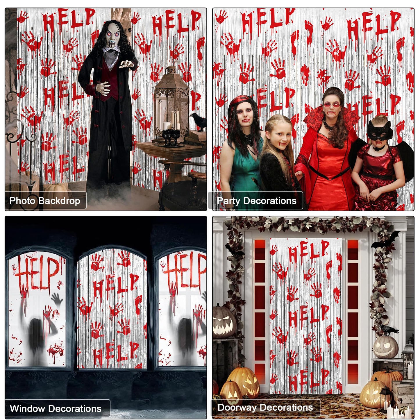 Halloween Party Decorations Scary Bloody Halloween Photo Backdrop Streamers, 2 Pack 3.3 x 6.6 FT Zombie Vampire Halloween Party Decor Foil Fringe Curtain Halloween Backdrops for Parties Indoor Outdoor
