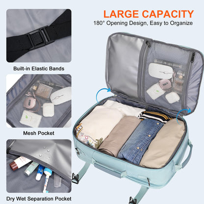PIJUSHI Travel Backpack for Women Carry on Suitcase Backpack Flight Approved Personal Item Bag Fits 16 Inch Laptop(PE035 Blue)