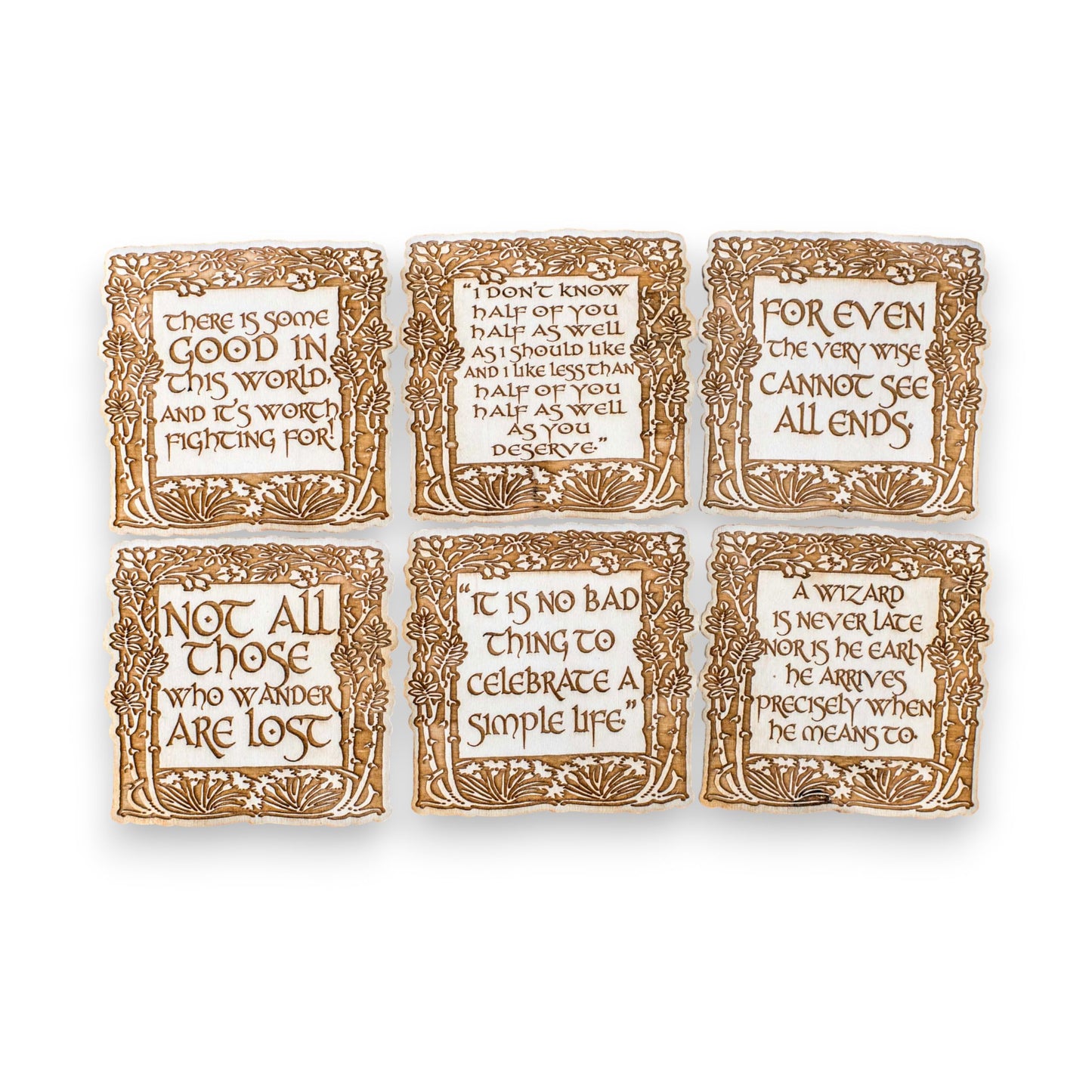 Coasters - Fantasy Quotes Coaster Set of 6 Raw Wood