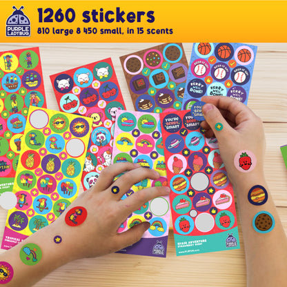Purple Ladybug 1260 Variety Scratch and Sniff Stickers - 15 Unique Scents - Fun and Motivational Rewards for Kids and Teachers Must Haves, Smelly Sticker for Classroom, & Back to School Gift