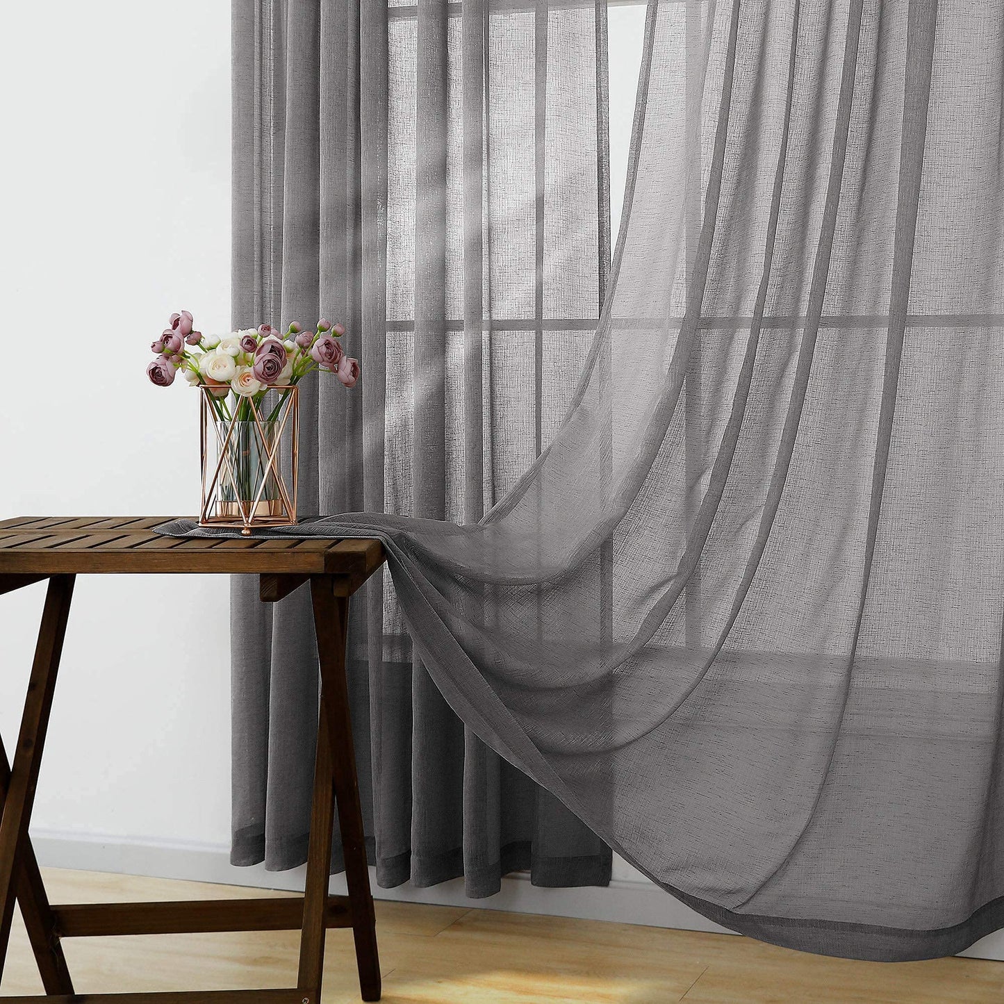 Dark Gray Curtains 108 Inches Long for Living Room Set of 2 Rod Pocket Elegant Faux Linen Textured Drapes Semi Sheer Light Filtering Curtains for Large Windows Patio 52x108 Inch Length Charcoal Grey