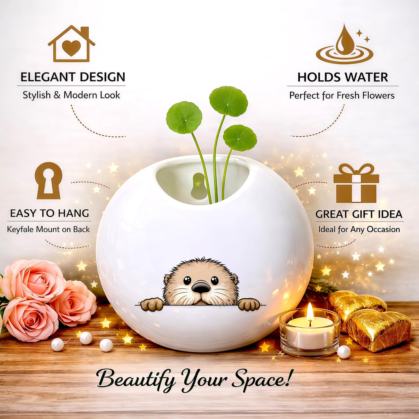 BJDAMAI Sea Otter Small Wall Planters for Indoor Outdoor Pots Ceramic, Gifts for Women Teens Girls Kids, Sea Otter Lovers Themed Gifts Decor Stuff Things Items!