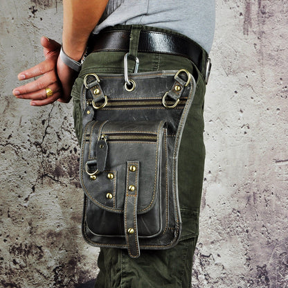 Le'aokuu Mens Genuine Leather Outdoor Sporting Hicking Waist Hip Pack Sling Messenger Shoulder Drop Leg Thigh Bag Pouches For Women (2141 2 Grey)