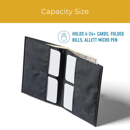 Allett Original Wallet, Onyx Black | Leather, Slim, Minimalist | RFID Blocking, Ultra Thin Bifold, Front Pocket | Holds 4-24+ Cards, Bills, Receipts | Wallets for Men & Women