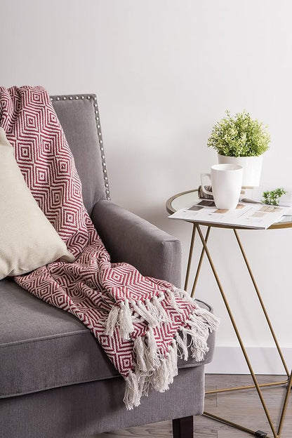 DII Diamond Throw Collection Woven Cotton, 50x60, Barn Red
