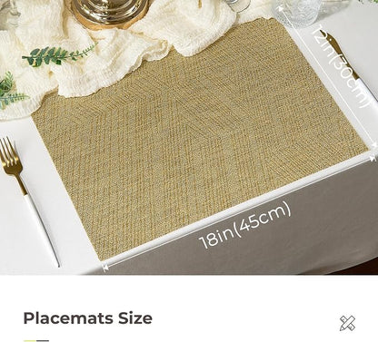 Leetaltree Gold Placemats Set of 24 - Heat Resistant Non-Slip Place mats for Dining Table, Washable Durable PVC Vinyl Woven Table Mats(Luxury Gold, 24)