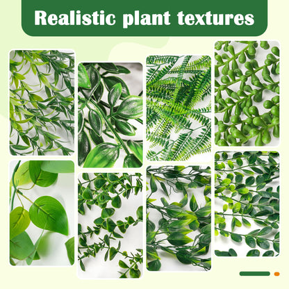 Der Rose 8Pcs Fake Hanging Plants in Black Pots Artificial Ivy Vines Faux Eucalyptus Plants for Bathroom Bookshelf Wall Shelf Decor Indoor