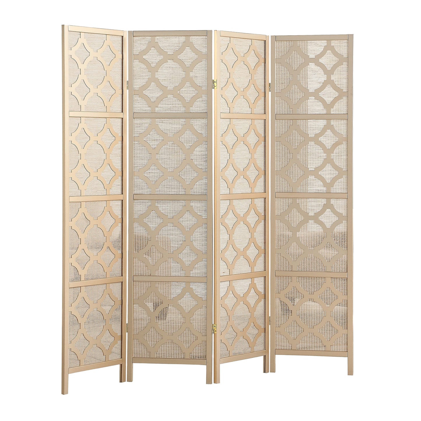 Roundhill Furniture Quarterfoil Infused Diamond Design 4-Panel Room Divider, Gold