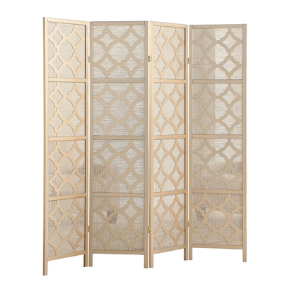 Roundhill Furniture Quarterfoil Infused Diamond Design 4-Panel Room Divider, Gold