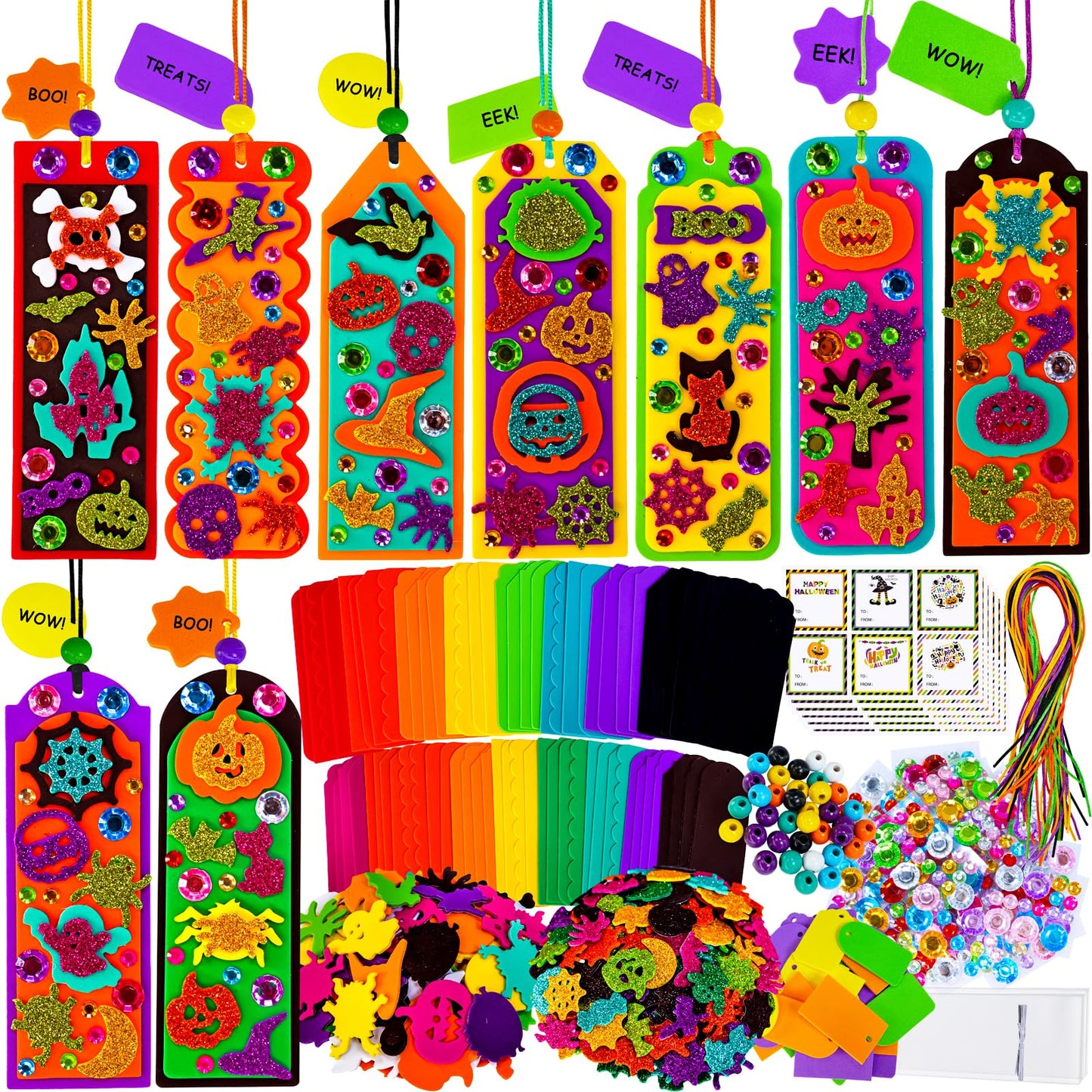Winlyn 36 Sets Halloween Craft Kits Fall Kids Crafts DIY 3D Halloween Bookmarks Art Sets Monster Jack-O'-Lantern Foam Stickers Arts and Crafts for Kids Classroom Activities Trick-or-Treat Party Favors