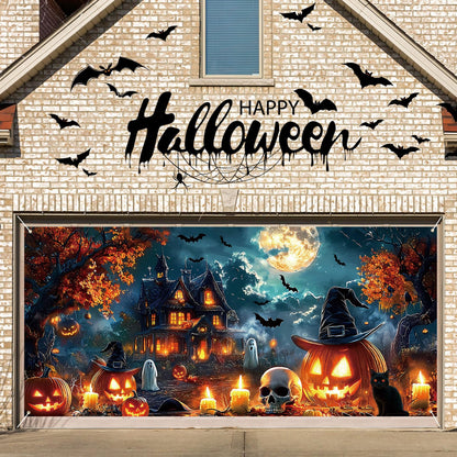 Remagr 7 x 16 ft Halloween Garage Door Banner Large Halloween Hanging Backdrop Door Cover Gloomy Skull Garage Wall Decoration Backdrop Mural for Party Wall Window Yard Outdoor Holiday