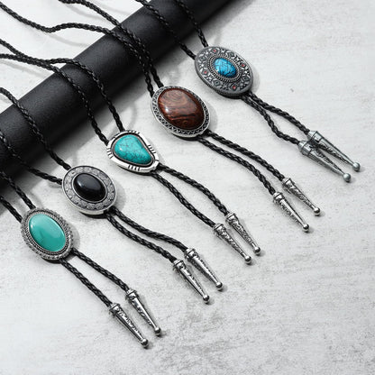 Fansilver 5Pcs Handmade Bolo Tie for Men Western Cowboy Leather Necktie Halloween Costume Accessories for Men Women