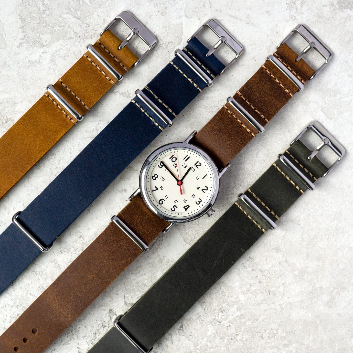 Benchmark Basics Leather Watch Band - Crazy Horse Oiled Leather One-Piece Watch Straps for Men & Women - Choice of Color & Width - 18mm, 20mm, 22mm or 24mm (20mm, Navy Blue PVD)