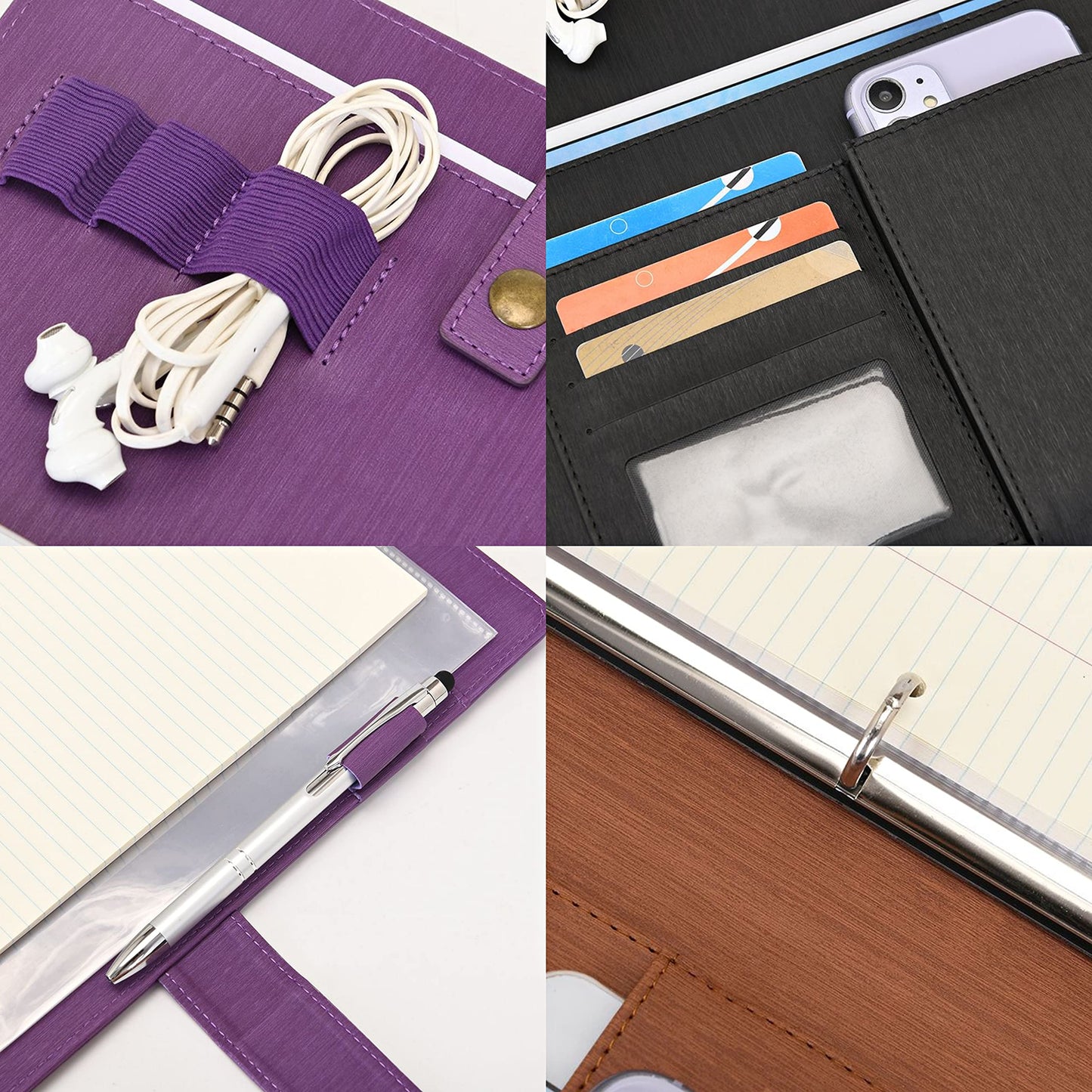 Wonderpool A4 PU Leather Portfolio Holder Ring File Document Case with Removable Binder Clipboard, Multi Pocket and Legal Pad for Business Organizer Interview and Meeting (Wine red)
