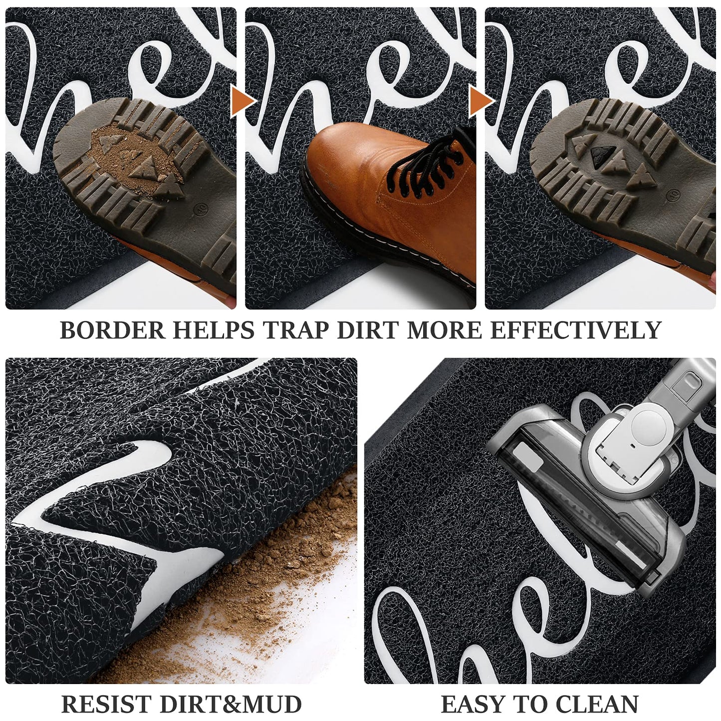 BeneathYourFeet Door Mat (36"x24",Black) Welcome Mat Low Profile Front Doormat Indoor Outdoor Door Non Slip Rugs for Entryway, Patio, High Traffic Areas