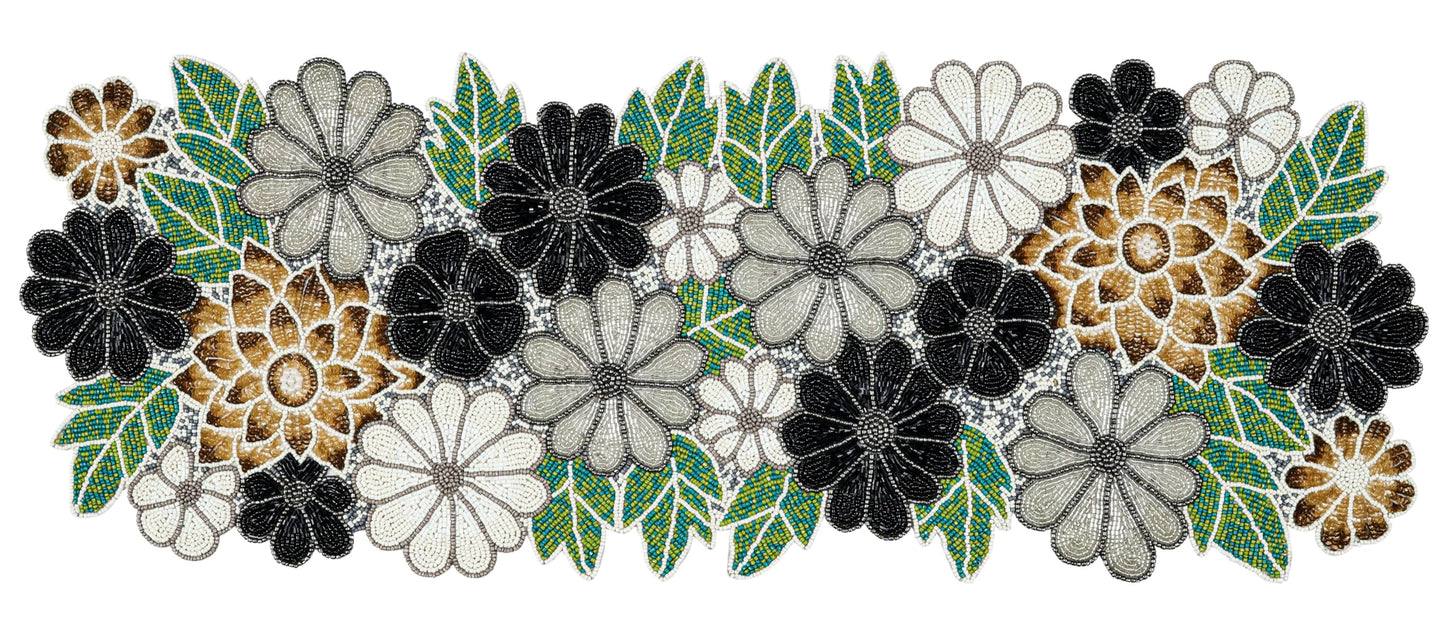 Beaded Table Runner Decore 36 inches Long Christmas Flower Design Beaded Table Runners for Halloween, Christmas, Easter Coffee Tropical ,13X36_Grey Multi