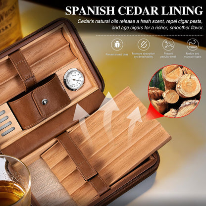 Goshentech Leather cedar cood,Capacity: 6 pcs,portable travel case (Brown)