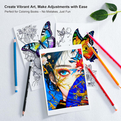 KALOUR 50 Colors Erasable Colored Pencils Set - Easy to Erase, Vibrant and Smooth Coloring Pencils with Erasers - Ideal for Drawing, Sketching, and Coloring Books -Perfect for Adults Beginners Artists