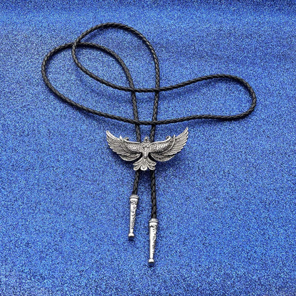 BRBAM Vintage Style Bolo Tie Western Cowboy Leather Rodeo Bolo Bola Tie Necktie for Man(Phoenix-Silver), Medium
