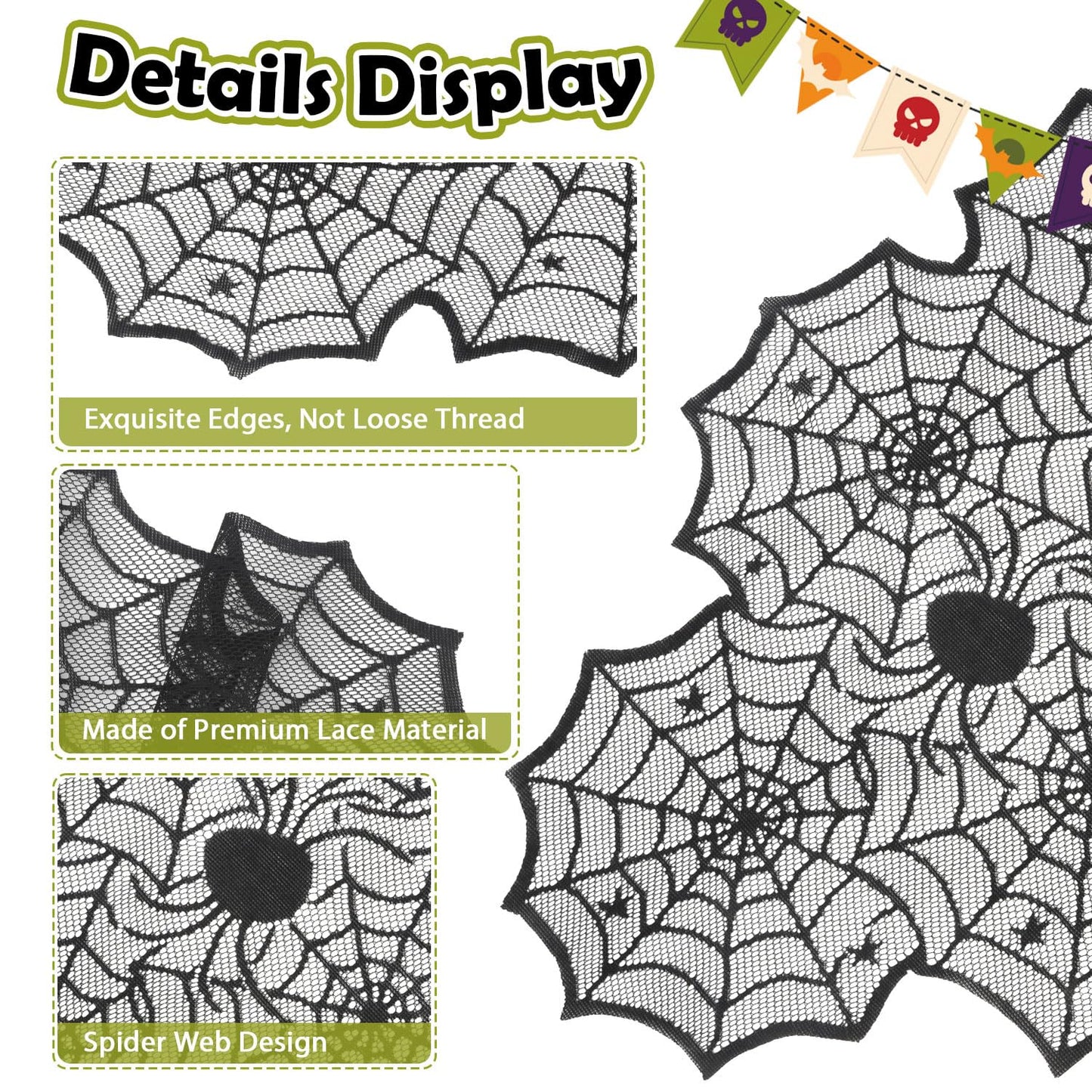 Halloween Table Runner, 2 Pcs Black Lace Spider Web Table Runner for Halloween Decor, 18 X 73 Inch Gothic Spider Lace Cover Table Runner for Dining Table Centerpiece Decor, Halloween Table Decorations