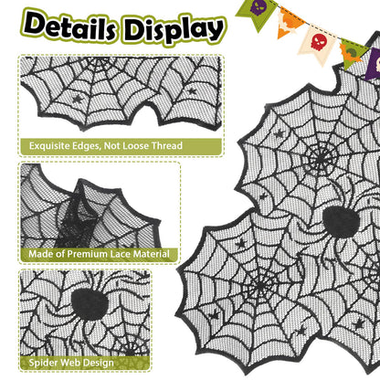 Halloween Table Runner, 2 Pcs Black Lace Spider Web Table Runner for Halloween Decor, 18 X 73 Inch Gothic Spider Lace Cover Table Runner for Dining Table Centerpiece Decor, Halloween Table Decorations