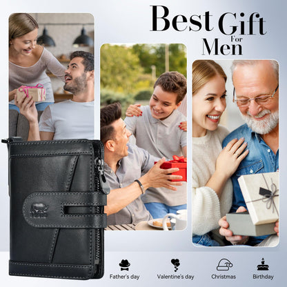 furid Genuine Leather Chain Wallet: Bifold Zipper Coin Pocket with Anti-Theft Chain - RFID Blocking Biker Wallet for Men - Gift for Father Husband Motorcycle Outdoor Use