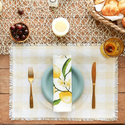 DII Heavyweight Fringed Check Tabletop Collection, Placemat Set, 13x19, Natural, 6 Count