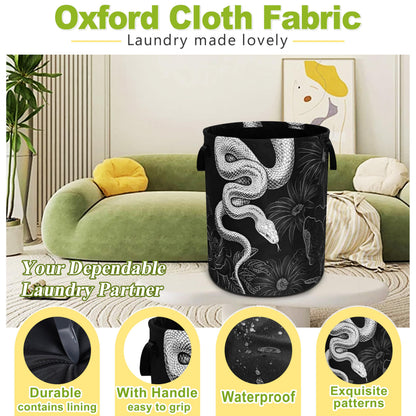 Snake Laundry Basket Floral Prints Funny Foldable Waterproof Oxford Cloth Tote Bag Laundry Hamper Round Large Clothes Storage Bucket Organizer For Bathroom/Laundry Storage/Bedroom 18.9x16.5 Inch
