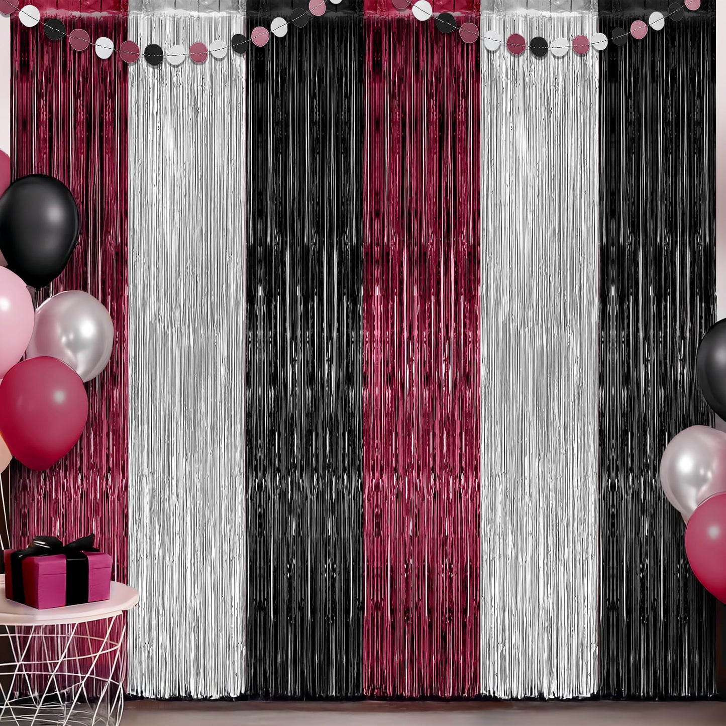 KatchOn, Halloween Banner & Fringe Set-Pack of 23 | Paper Fan Glittery Happy Halloween Garlands, Ghost Hanging Swirls with Burgundy Black and Silver Foil Fringe Curtains | Perfect for halloween Party
