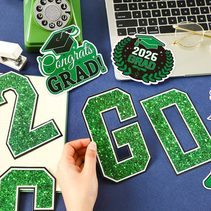 JULMELON Graduation Car Decorations Magnets, 22pcs Class of 2026 Grad Decor Car Magnetic for Kindergarten University Graduation Party Cruise Garage Door Refrigerator Decorations Supplies (Green)
