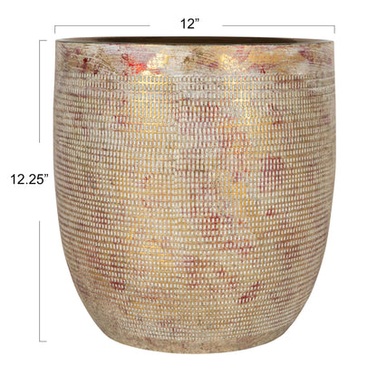 Creative Co-Op Embossed Textured Stoneware Planter, Metallic Gold