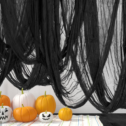 Watayo 315 x 85 Inch Halloween Creepy Cloth, Black Halloween Scary Spooky Cloth, Windows Doorways Cover Gauze for Holiday Party Haunted House Decorations