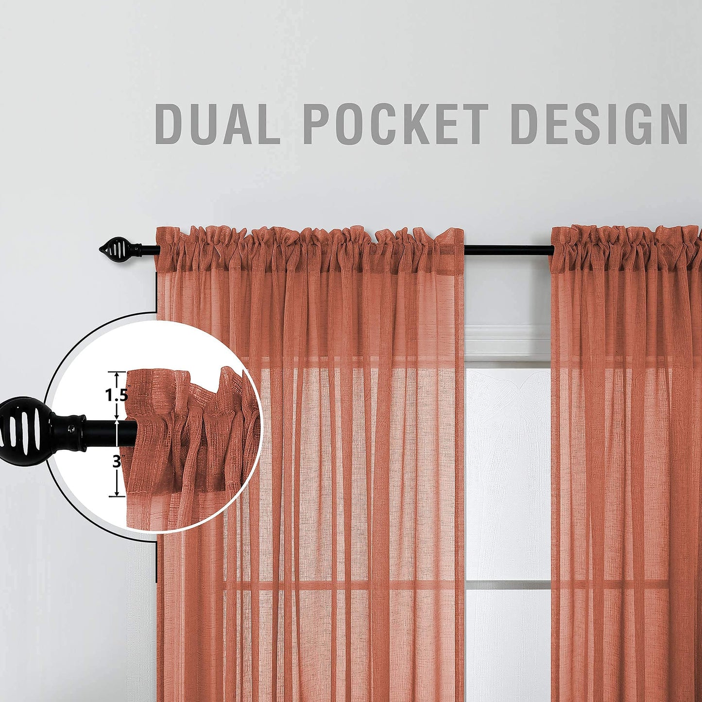 Terracotta Curtains Extra Long for Living Room 2 Panels Rod Pocket Home Fashion Airy Elegant Sheer Window Drapes for Patio Sliding Door French Dining Doorway Wedding Backdrop Home Decor 52 x 108 Inch