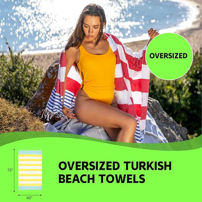 HAVLULAND Turkish Beach Towels, Oversized 40"x72" Turkish Bath Towel, Highly Absorbent Quick Dry Sand Free Beach Towels for Beach Pool Spa Gym Yoga Travel Camping Picnic Blanket - Orange/Fuchsia