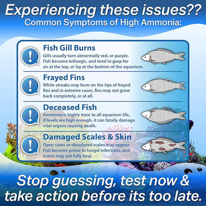 Ammonia Test Strips for Freshwater & Saltwater Fish Tank - Testing Strips for Fresh & Salt Water Aquarium - Lab Grade Water Tester Kit - 100 Count