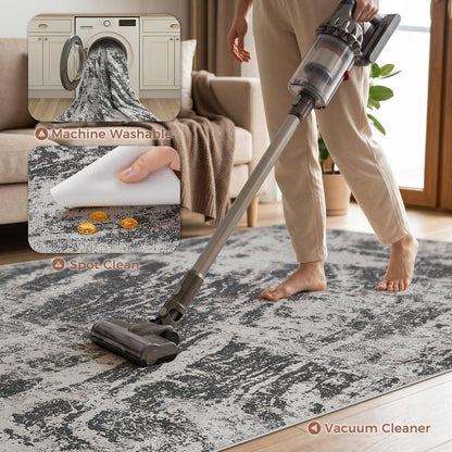 DMOYEST 5x7 Washable Area Rug: Abstract Modern Non-Slip Carpet, Soft Low Pile Indoor Neutral Easy Clean Floor Rugs for Living Room Bedroom Dining Room Kids & Pets - Black