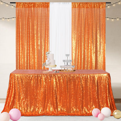 Poise3EHome Orange Sequin Tablecloth 60×102 Inch Rectangle Sparkly Fabric Table Cloth for Halloween Baby Shower Birthday Party Wedding Holiday Decoration