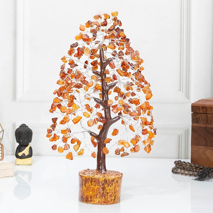 Crocon Carnelian Chakra Tree of Life - Crystal for Positive Energy, Handmade Gemstone Feng Shui Decor, Good Luck Money Tree Bonsai - Orange Healing Crystals for Sacral Chakra, Prosperity Gift