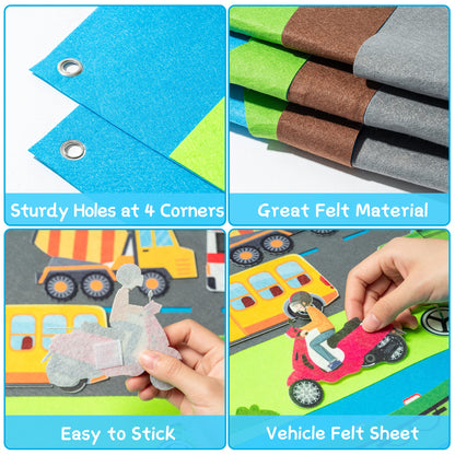 WATINC Transportation Felt Board Story Set - 35Pcs 3.5Ft Preschool Flannel Cars Trucks Plane Boat, Interactive Learning Toy for Toddlers Classroom Homeschool
