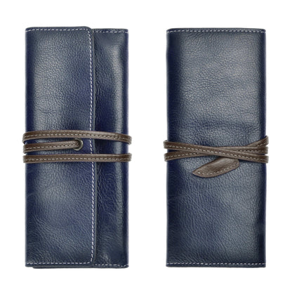 ZLYC Handmade Leather Pencil Case Soft Roll Bag Stationery Gift for Student, blue, Travel Vintage