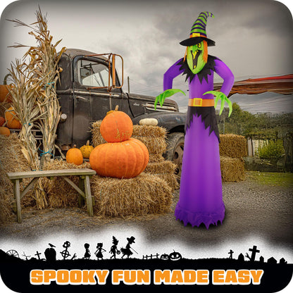 G128 10 ft Witch Halloween Inflatable Decor with LED Lights, Halloween Outdoor Holiday Yard Decoration, Fast Inflate, Weather-Resistant, Outdoor Use