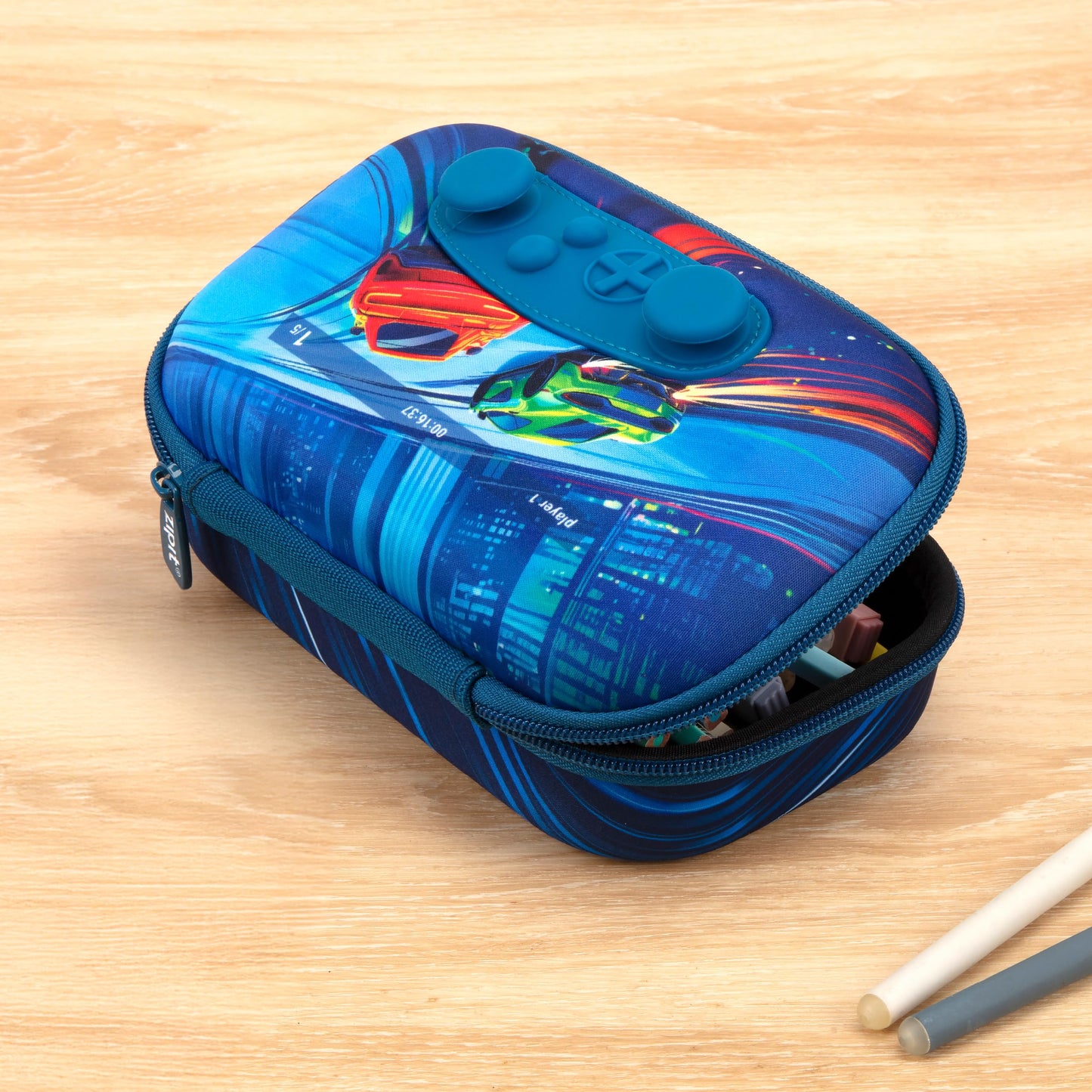 ZIPIT Gamer Pencil Case for Boys, Durable Pencil Box for School, Large Capacity Stationery Organizer Box, Blue
