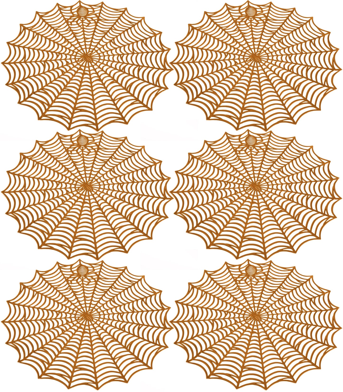 Sfcddtlg 6 Pcs Halloween Spider Web Placemats- 15"" Heat Insulation Halloween Placemats Spider Web Table Mats- Hollow Out Spiderweb Coasters Placemat for Dining Table Halloween Decoration (Brown)