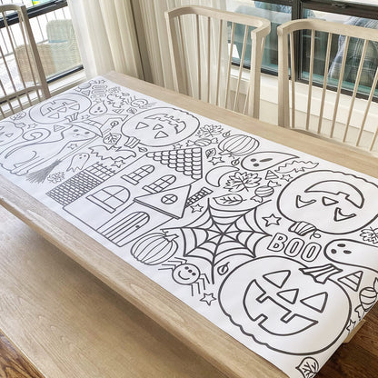 Tiny Expressions Halloween Coloring Tablecloth - Rolled, No Creases 30" x 72" Giant Coloring Poster to Color On - Halloween Activities
